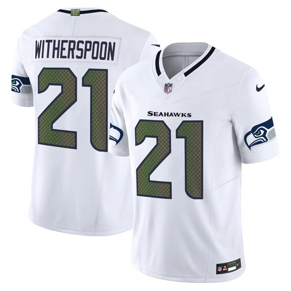Men's Seattle Seahawks #21 Devon Witherspoon White 2025 F.U.S.E. “Rivalries” Vapor Untouchable Limited Stitched Football Jersey